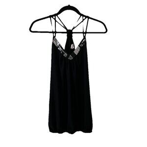 Vanity Top Black Sequin Strappy Y2K Club Party Womens Size M Tank Blouse